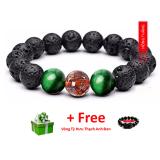Vòng tay đá thuỷ tinh núi lửa đính đá mắt hổ và đá thạch anh tóc 12 li - Phong thủy mang lại sự tỉnh táo, sáng suốt, khôn ngoan, hạnh phúc và may mắn + Tặng vòng tỳ hưu đen