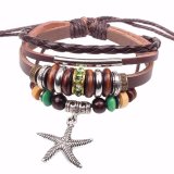 Vòng tay dây da handmade sao biển nâu nam nữ thời trang