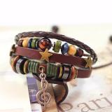 Vòng tay handmade da nam nữ nốt nhạc viền ngôi sao chuỗi hạt nâu
