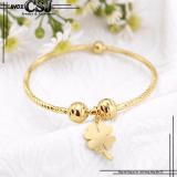 Vòng tay inox nữ kiểu bi cách điệu hình cỏ 4 lá may mắn CSJ (vàng)