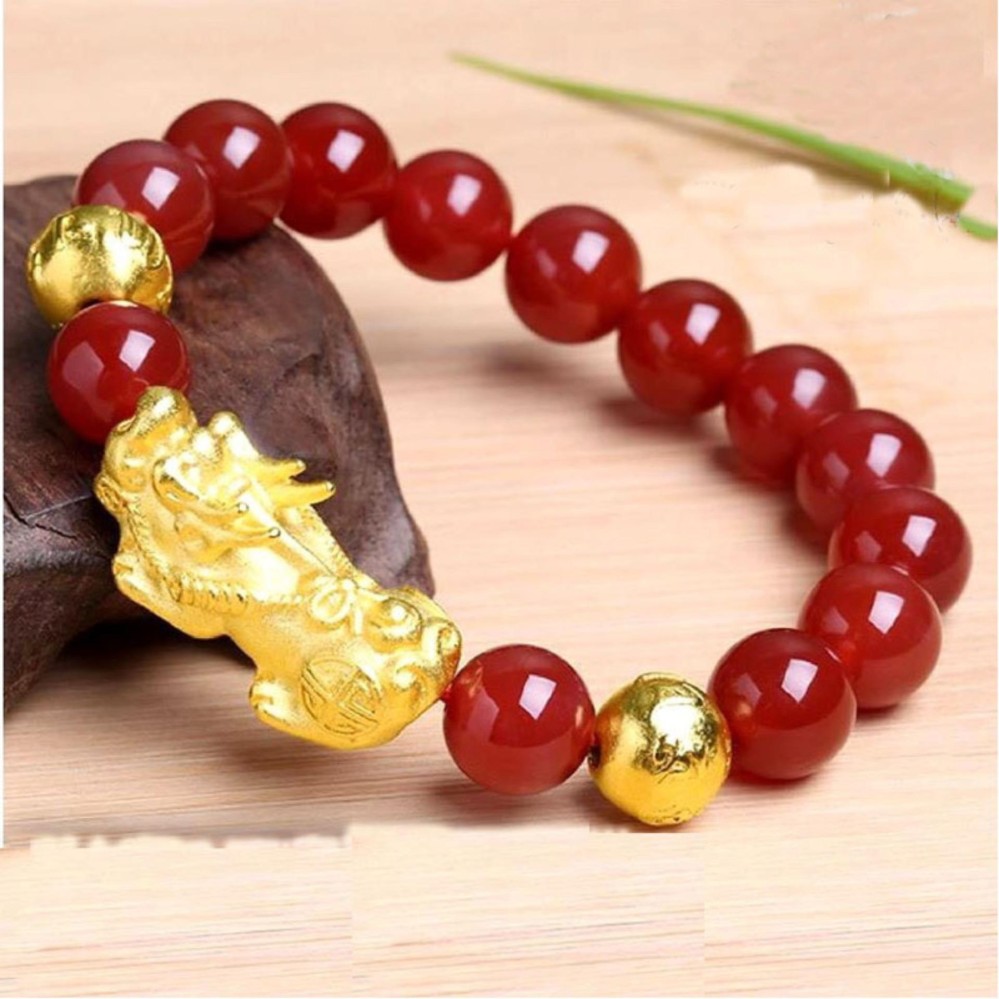 Vòng tay tỳ hưu mạ vàng 24k chuỗi hạt đá mã não đỏ cao cấp ml59