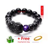 Vòng thạch anh đen tỳ hưu đính đá mắt hổ 12 li - Phong thuỷ may mắn phát tài + Tặng vòng thạch anh vàng