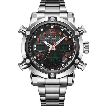 WEIDE 5205 Men's Watches LCD Dial Alarm Steel Strap Sport Quartz Digital Military Men Wristwatch -Red - intl  