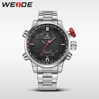 WEIDE Men Quartz Wristwatches Outdoor Sport Watch Stainless Steel Strap Alarm Clock -Silver Black - intl  