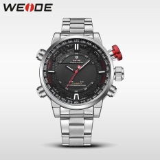 Khuyến Mãi WEIDE Men Quartz Wristwatches Outdoor Sport Watch Stainless Steel Strap Alarm Clock Silver Black – intl   NanXiangZi