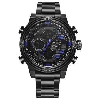 WEIDE Men's Waterproof Multifunction LCD Large Dial Quartz Watch Blue - intl  