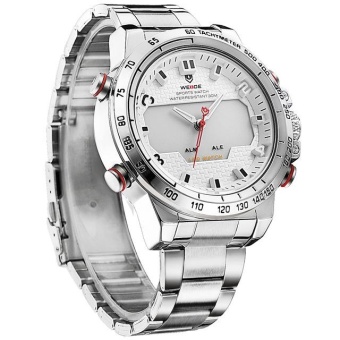 WEIDE Sports Military Watch Multifunctional Quartz LCD Digital Watches Stainless Steel Waterproof Men Wristwatches -Silver White - intl  