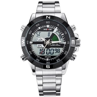 WEIDE WH1104 Men's Big Screen LCD Backlight Dual Time Date Alarm Stop Analog Digit Multi Function Sports Waterproof Watch -Black...