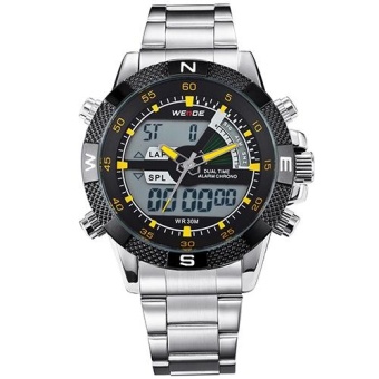 WEIDE WH1104 Men's Big Screen LCD Backlight Dual Time Date Alarm Stop Analog Digit Multi Function Sports Waterproof Watch -Yellow...