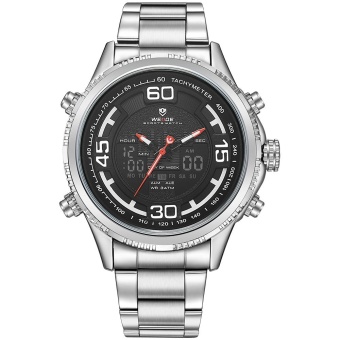 WEIDE WH6306 Outdoor Sports Waterproof Men's Stainless Steel Strap Watches- Silver Black - intl  