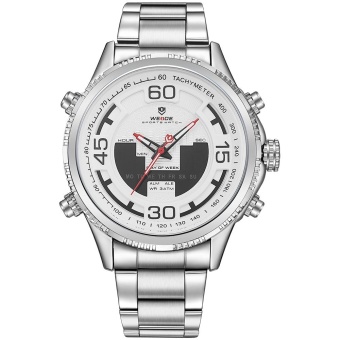 WEIDE WH6306 Outdoor Sports Waterproof Men's Stainless Steel Strap Watches- Silver White - intl  