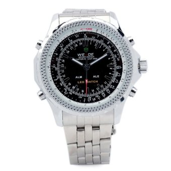 WEIDE WH904 Men’s Stainless Steel Digital + Analog Quartz LED Wrist Watch Silver - intl  