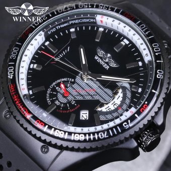 Winner Automatic Mechanical Luxury Men Watch Black Waterproof Silicone Strap Fashion Casual Military Sports Wristwatch - intl  