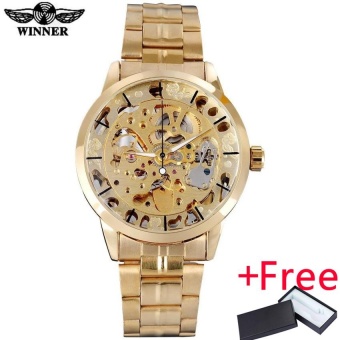 WINNER famous brand men watches luxury mechanical skeleton watches skeleton stainless steel band gold dials relogio masculino - intl  