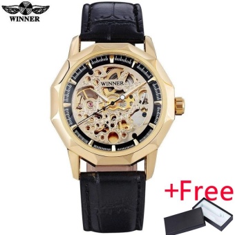 WINNER fashion casual brand men mechanical watches leather strap men's automatic skeleton watches male clock relogio masculino - intl  