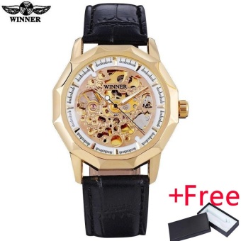 WINNER fashion casual brand men mechanical watches leather strap men's automatic skeleton watches male clock relogio masculino - intl  