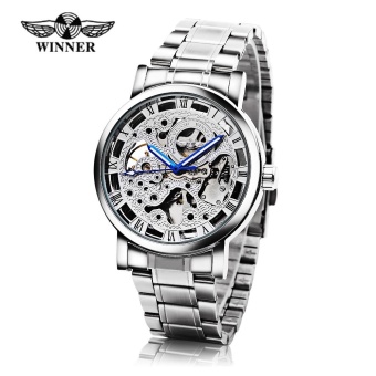 Winner Male Auto Mechanical Watch Hollow Dial Roman Numerals Display Men Wristwatch - intl  