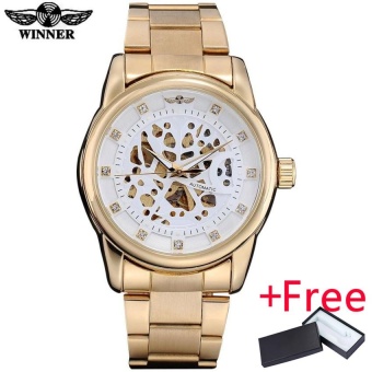 WINNER men fashion luxury mechanical watches steel band gold case casual brand skeleton automatic wristwatches relogio masculino - intl  