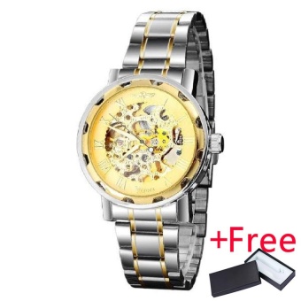 WINNER men's automatic wind mechanical skeleton watches men business sports fashion casual wristwatches gold silver steel band - intl  