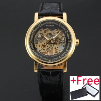 WINNER Women Luxury Mechanical Wrist Watch Jam Tangan Leather Strap Skeleton Movement Mechanical-hand-wind Golden Dial 154 - intl  