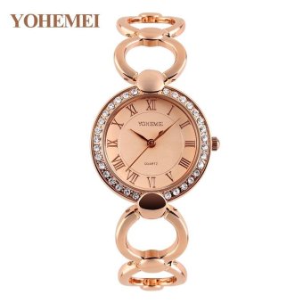 YOHEMEI 0165 Fashion Diamond Bracelet Watch Women's Alloy Strap Bracelet Watch Roman Numbers Dial Wristwatch - Gold - intl  
