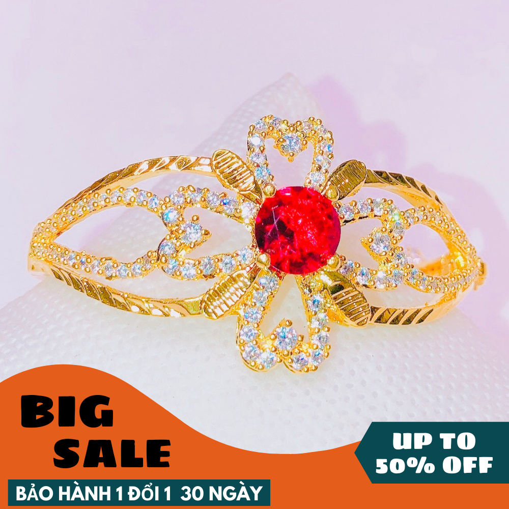 [HCM]Vòng tay Vàng 18k vòng tay nữ vàng non đẹp mạ vàng 24k cao cấp xinh đẹp vòng tay đính đá đỏ thời trang Trang Sức Miga L050 - Đeo Làm Công Sở Cực Sang Chảnh Và Quý Phái