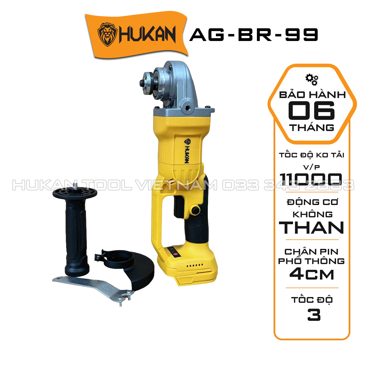Thân máy mài pin HUKAN AG-BR99, Không Chổi Than, Chân phổ thông 4cm
