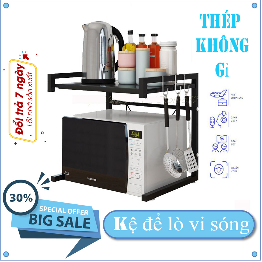 Kệ Lò vi sóng- Kệ Để Lò Vi Sóng 2 Tầng Khung Thép, kệ để đồ nhà bếp tiện lợi, chịu lực cao, dễ dàng lắp ráp-Kệ lò vi sóng kiểu chữ C chân thép sang trọng bền đẹp