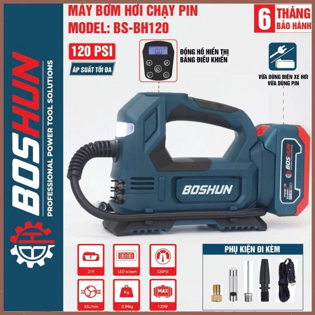 Boshun Bs-Bh120 Battery-Powered Air Pump, 120W, Weight 940 Grams, Maximum Pressure 120 Psi, Led Display Giá 1,199,000 Đồng*Miễn phí vận chuyển