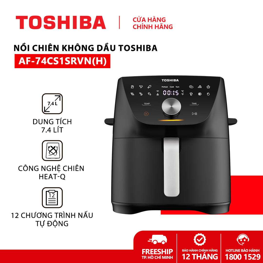 Nồi chiên không dầu Toshiba AF-74CS - Dung tích 7.4L, Điều khiển cảm ứng, 12 chương trình nấu, Nhiệt đô 40°C -200°C, Kèm vỉ chiên - Hàng chính hãng, bảo hành 12 tháng