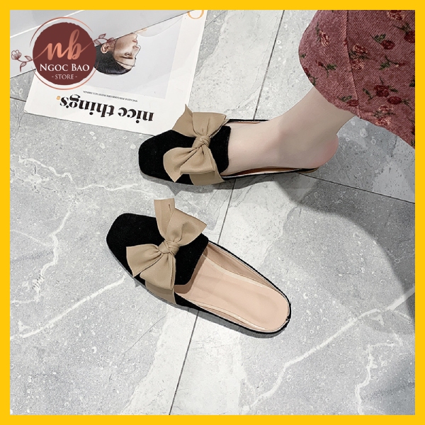 Giày sục búp bê nữ da lộn thắt nơ lụa cực xinh NgocBao Store, cực đẹp, sục nữ đẹp, búp bê nữ đẹp tiểu thư mang đi chơi, đi học, đi làm sang chảnh - 2
