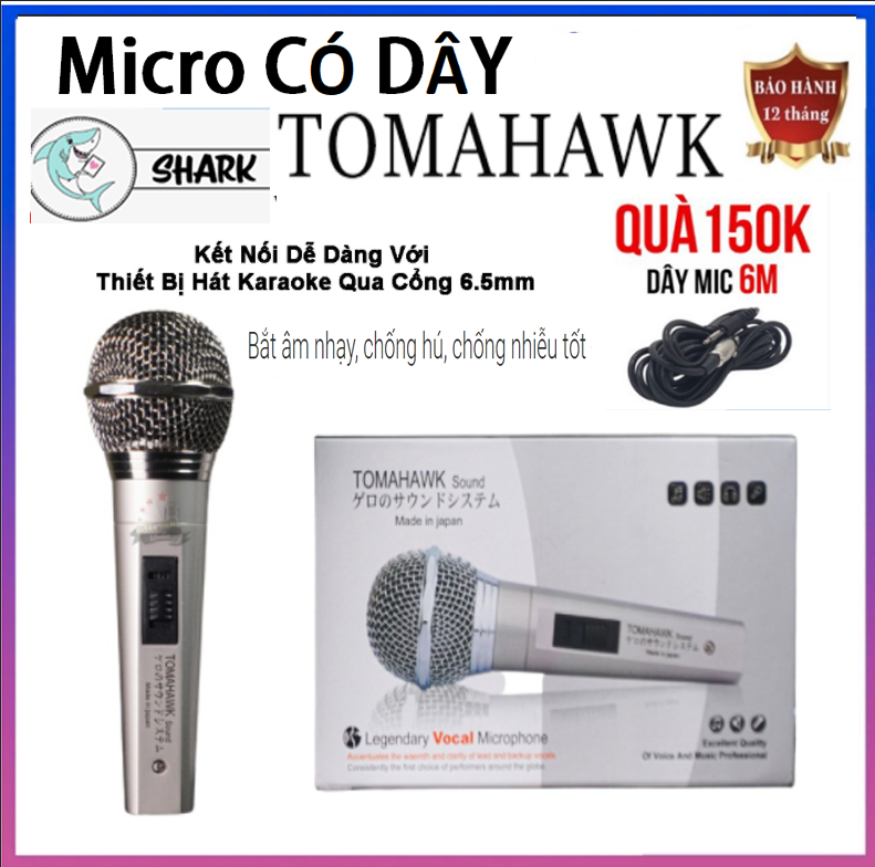 Micro Có Dây Karaoke Tomahawk,Micro Có Dây,Mic Chống Hú  Thiết Kế Bắt Mắt,Sang Trọng,Chất Âm Nhẹ, Siêu Sáng,Bắt Âm Nhạy,Chống Hú, Chống Nhiễu Tốt Tặng Dây Mic 6m Có Thể Thỏa Sức Thể Hiện Giọng Ca Vàng Của Mình Trong Căn Phòng Rộng Rãi