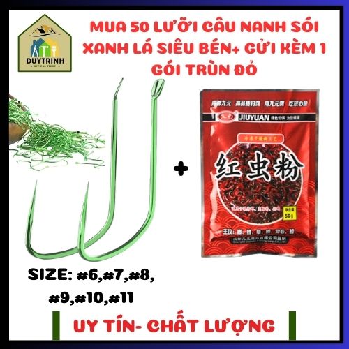 Lưỡi câu cá nanh sói xanh lá không ngạnh siêu bền chắc , gía siêu rẻ giá bán /50 cái