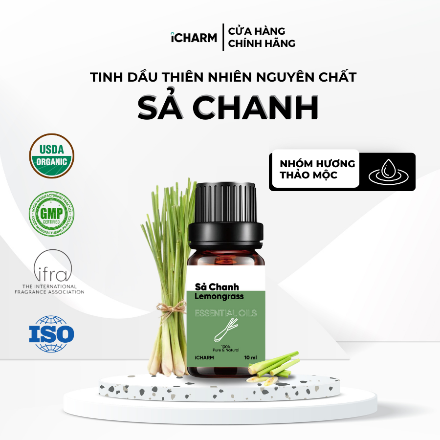 Tinh dầu sả chanh 10ml, 50ml, 100ml, 500ml, 1l iCHARM - Tinh dầu thiên nhiên không chất tạo mùi, nguyên chất 100%