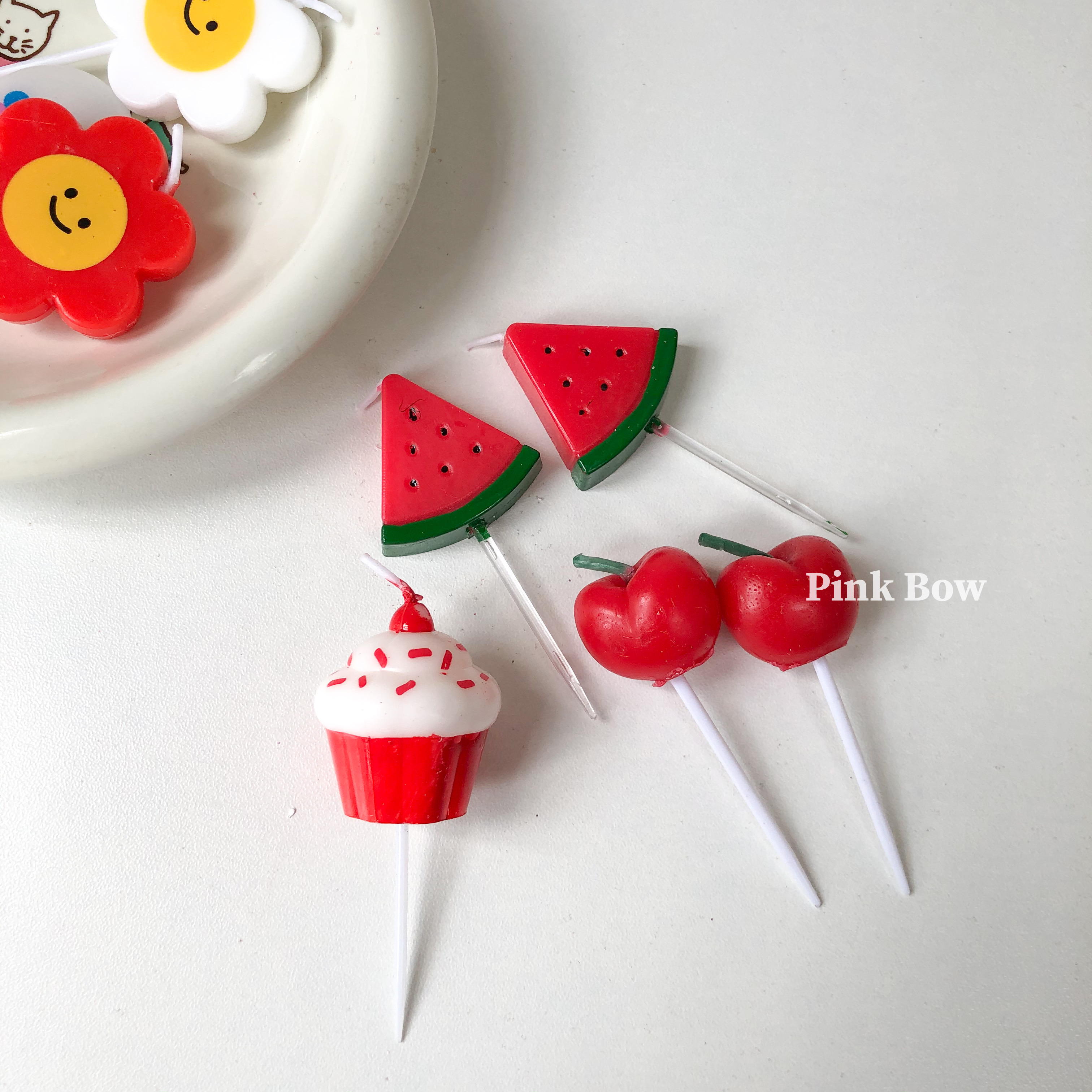 Nến sinh nhật hình trái cây Cherry/Lát dưa Hấu/Bánh cupcake màu đỏ