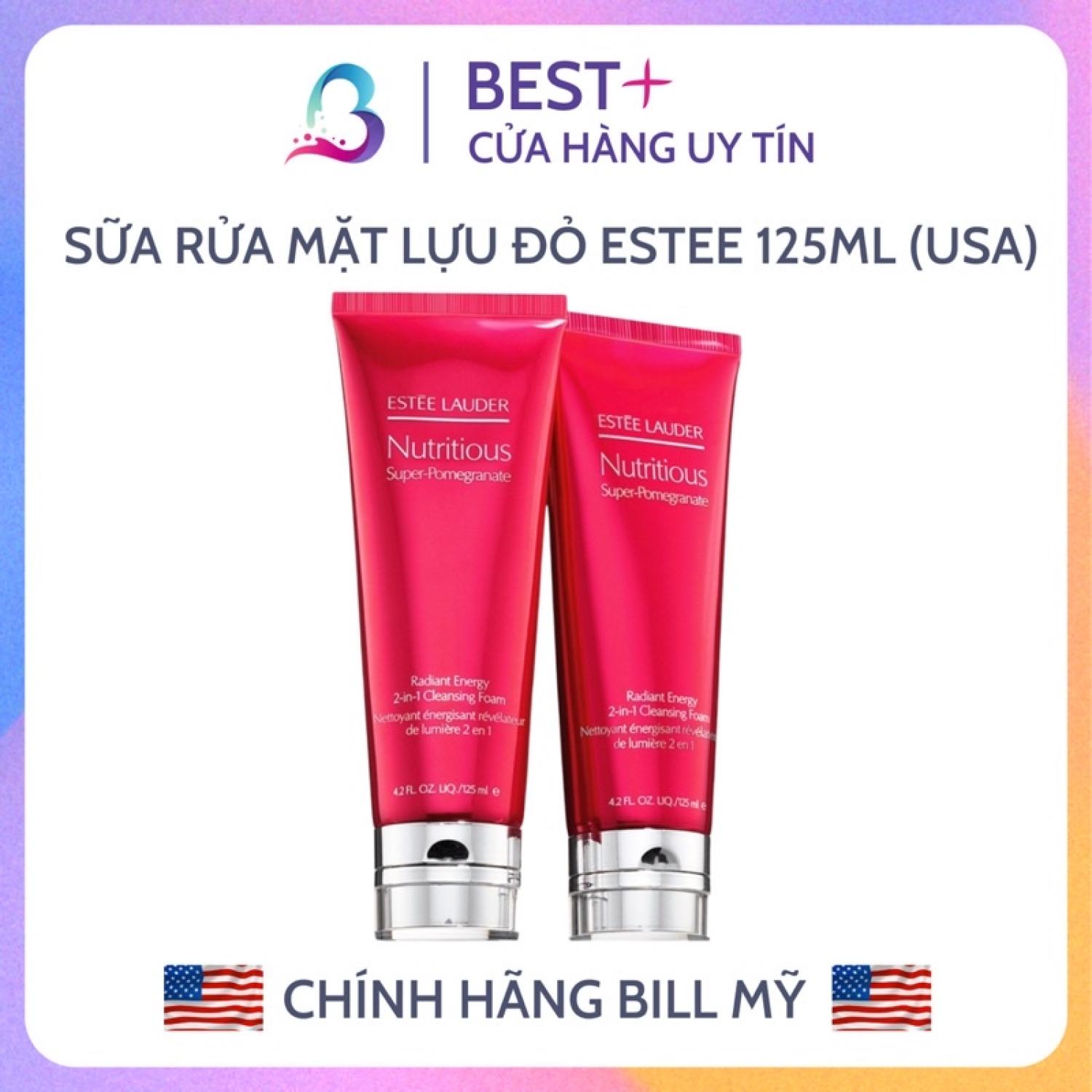 Sữa Rửa Mặt Lựu Đỏ Estee Lauder Nutritious Super-Pomegranate Radiant Energy 2-in-1 Cleansing Foam 125ml