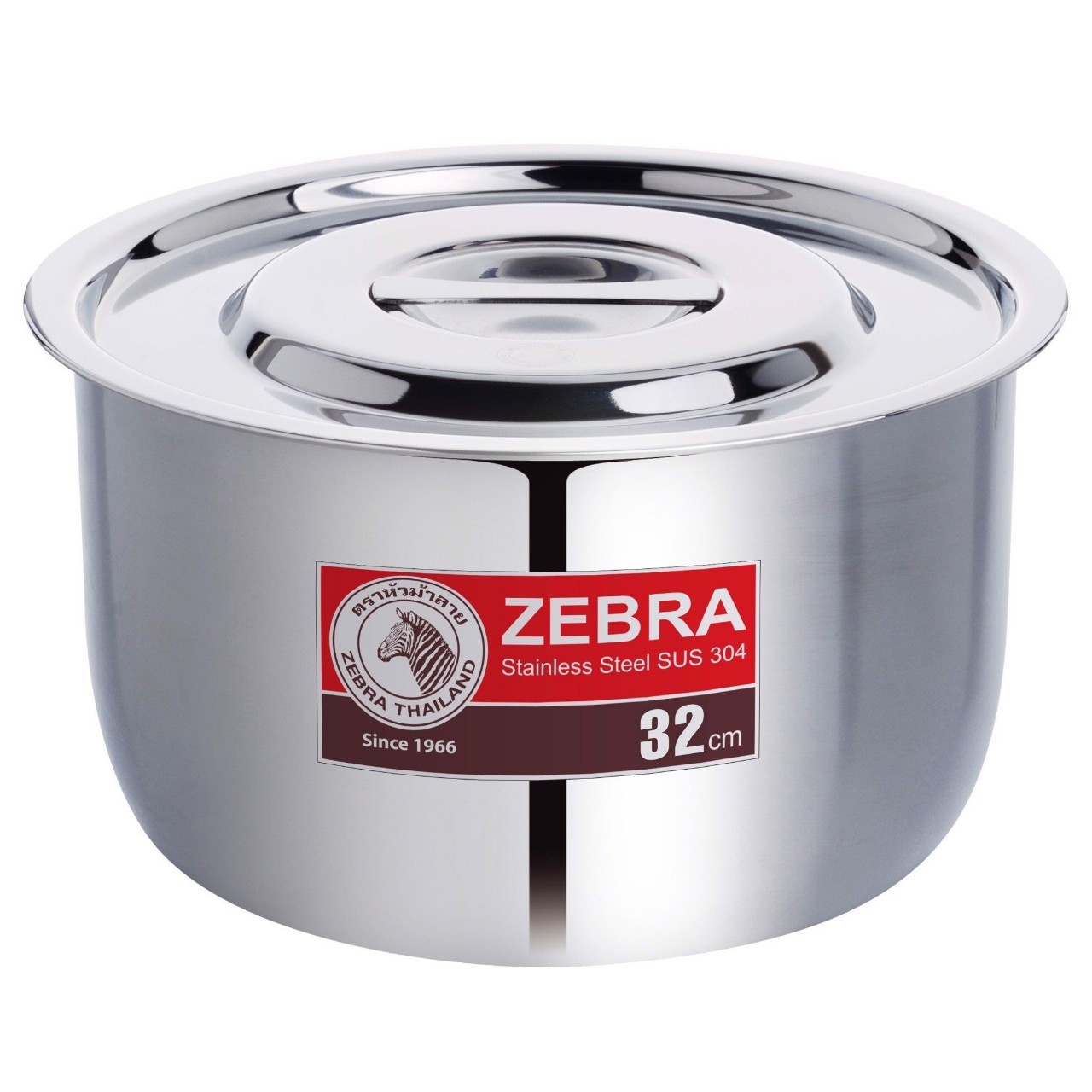 Thố Inox có nắp Zebra 32cm 12 lit, 1 Đáy Loại Dày, Inox 304-170032 Thái Lan