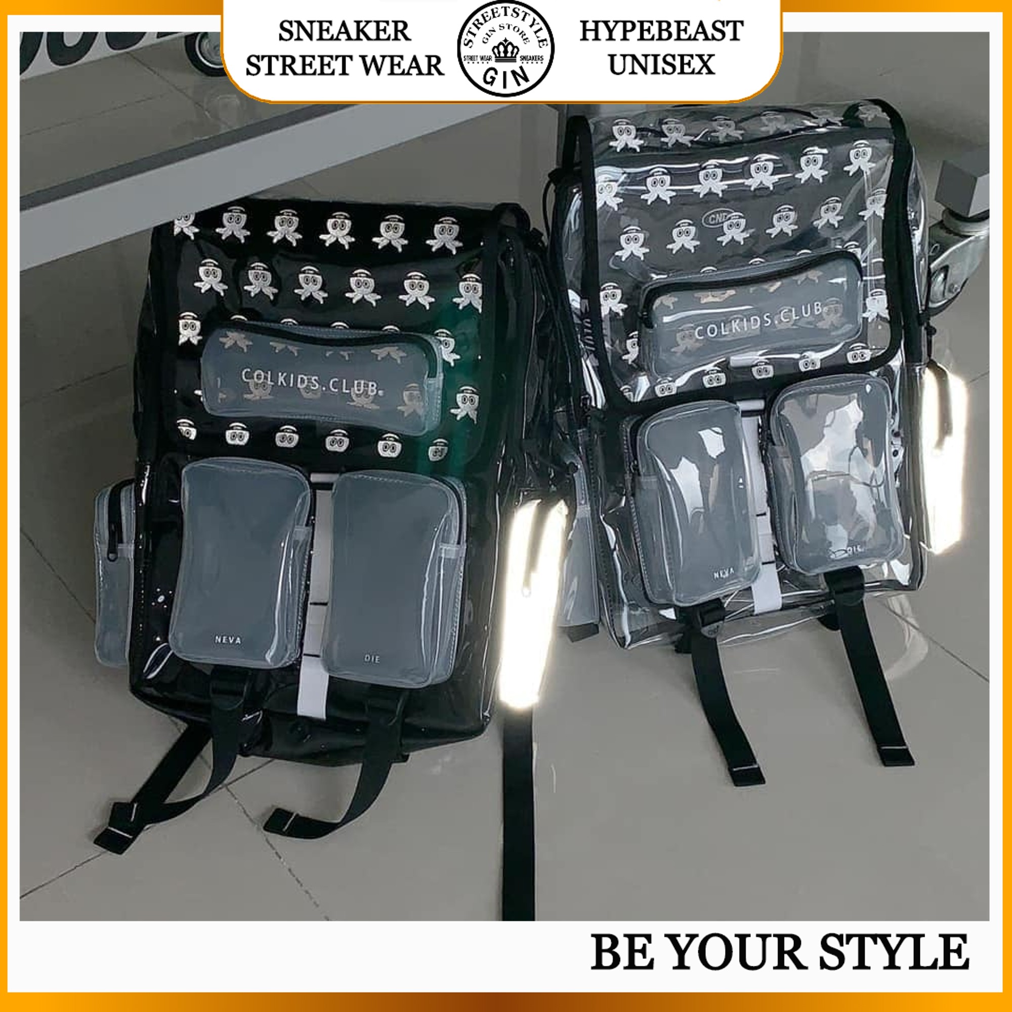 Balo CND COLKIDS CLUB SS5 NHỰA TRONG SUỐT PHẢN QUANG - GIN STORE