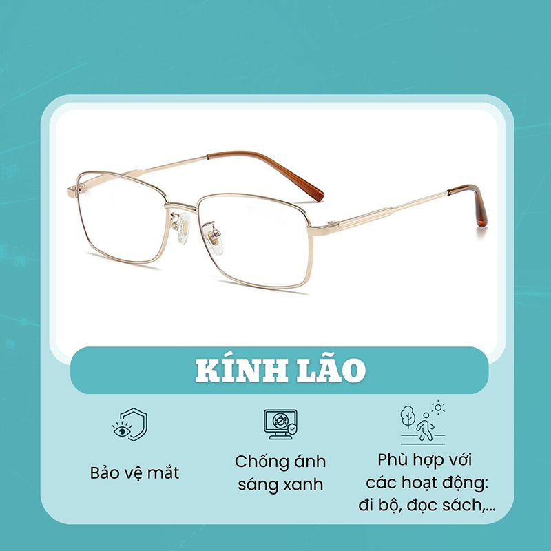 Kính lão viền kim loại Sang trọng lịch lãm phù hợp đọc báo cho người trung niên kính lão kính có độ từ 0 đến 4 độ Y706