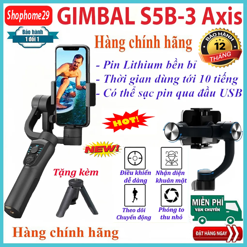 Gimbal chống rung cho điện thoại S5B- 3AXIS - Siêu nhẹ - Pin Trâu - Dễ dàng điều khiển, Tay cầm Gimbal chính hãng, Gậy chống rung gimbal chống rung cực độ điều khiển 4 chiều dễ dàng, Gậy quay phim điện thoại tự động cân b