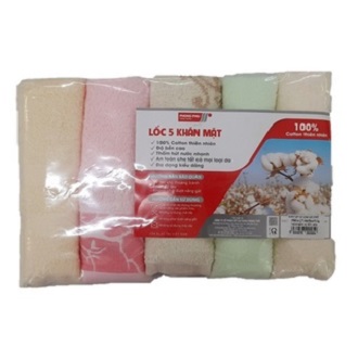 Bộ 05 khăn mặt gia đình chất liệu màu ngẫu nhiên Cotton P977 34cm x 75cm Mollis