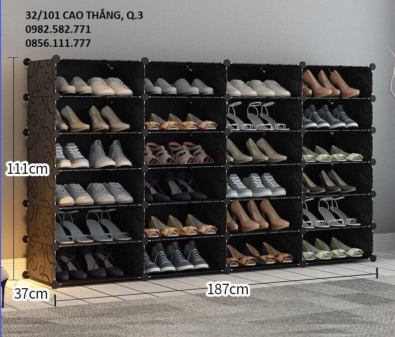 KỆ GIÀY 24 NGĂN-SIZE LỚN ( 1 NGĂN CHƯA 2 ĐÔI GIÀY NGƯỜI LỚN),  KÍCH THƯỚC TỦ GIÀY CAO 111CM x DÀI 187cm x SÂU 37CM, KỆ GIÀY NHỰA LẮP GHÉP, TỦ NHỰA NHẬP KHẨU CAO CẤP
