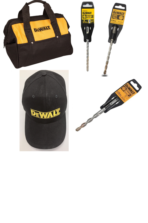 Combo túi nón dewalt + túi dụng cụ 629053 và mũi khoan bê tông dw00702+mũi khoan tường dw00704+ mũi khoan dt9529