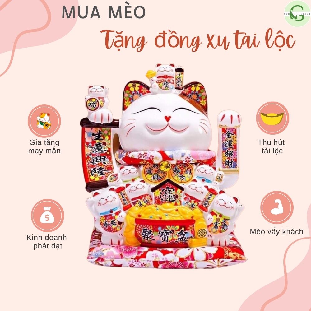 Mèo thần tài may mắn vẫy tay chiêu tài lộc nhật bản maneki neko gốm sứ cao cấp nhiều mẫu mới đẹp các size