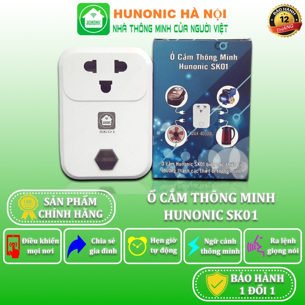Ổ Cắm Wifi Thông Minh Hunonic Sk 01, Ổ Cắm Hẹn Giờ Điều Khiển Từ Xa Bằng Điện Thoại, Việt Nam