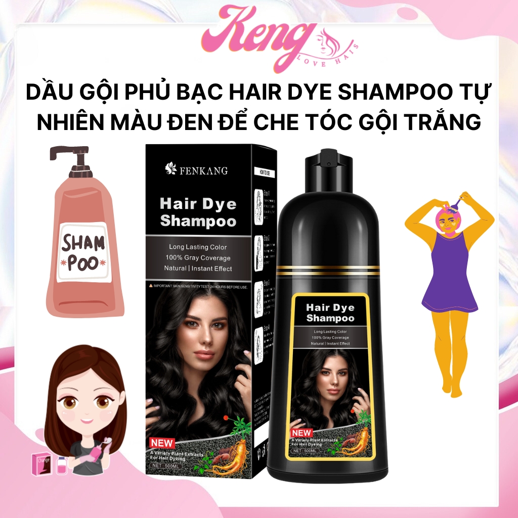 Dầu gội phủ bạc hair dye shampoo 500ml hàng chuẩn chính hãng, phủ bạc tự nhiên, hiệu quả sau một lần gội | Kenglovehair, Kenglovehairs