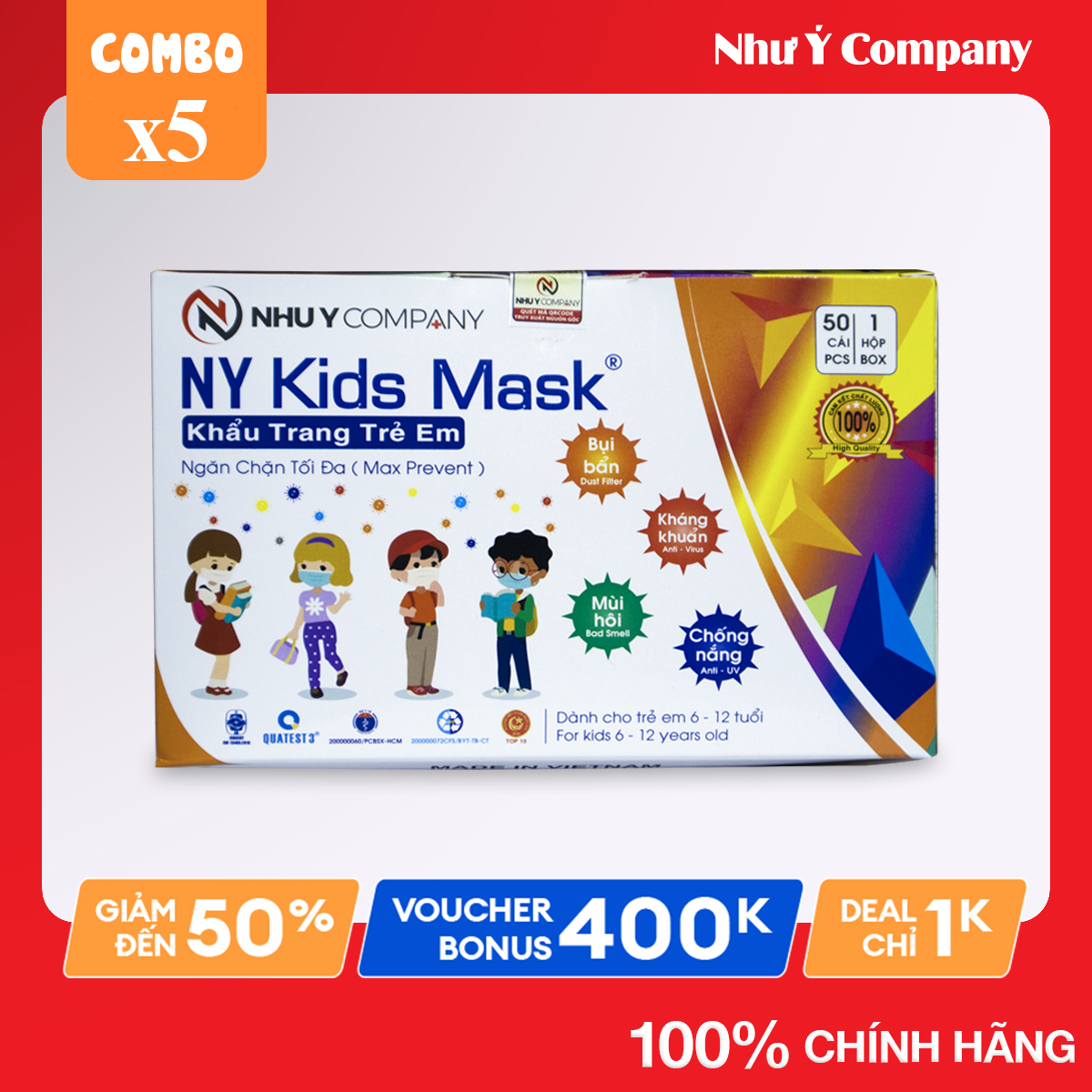 Hộp khẩu trang trẻ em - ny kids mask - khẩu trang y tế trẻ em như ý company