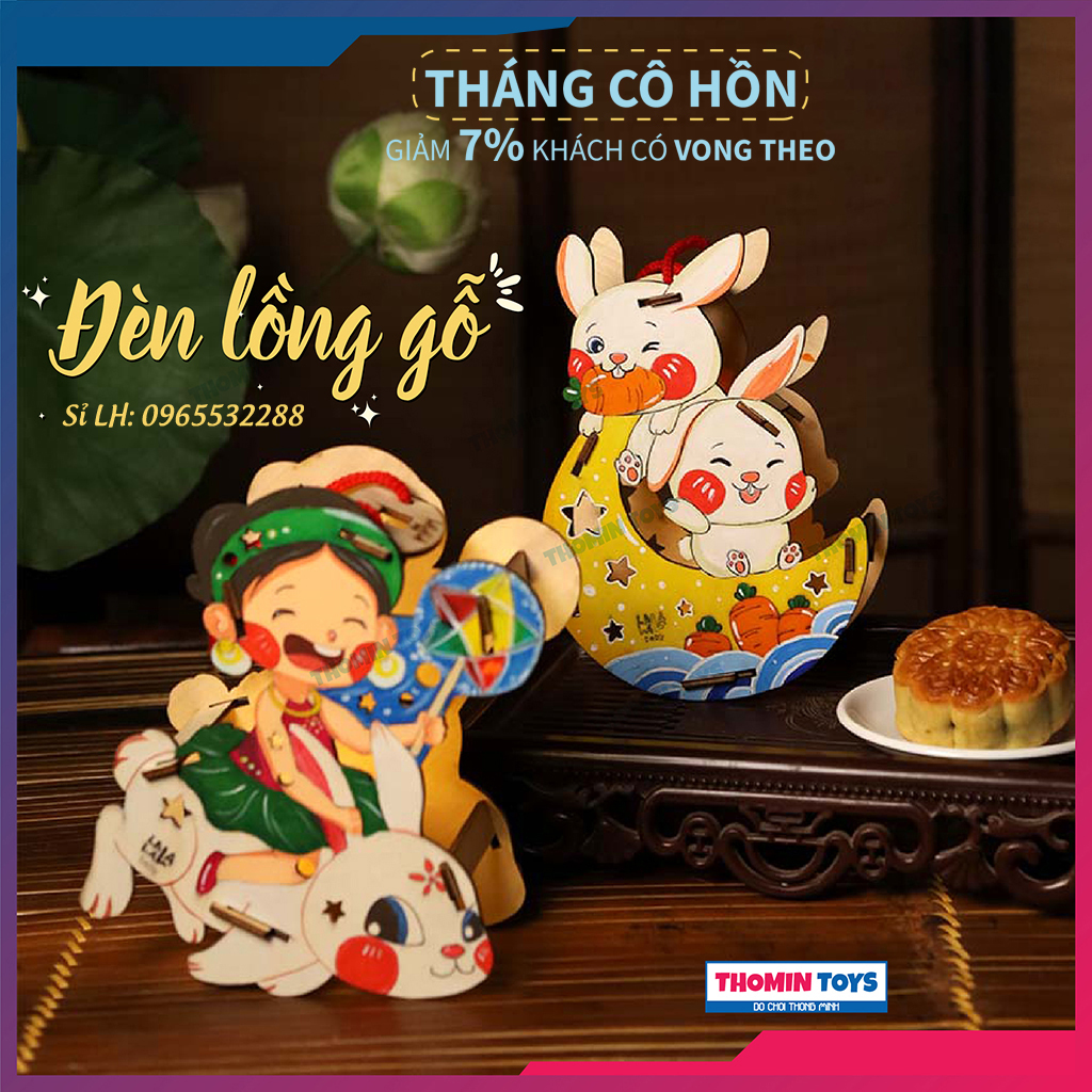 Đèn lồng trung thu gỗ Handmade Việt Nam DIY, Full bộ lồng đèn trung thu cho bé tự tô màu và lắp ráp