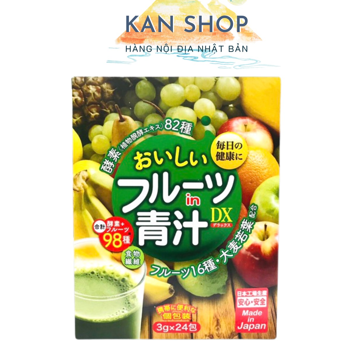 Bột trái cây tổng hợp Organic bổ sung Enzyme, Vitamin Aojiru DX nội địa Nhật 24 gói Kan.japan
