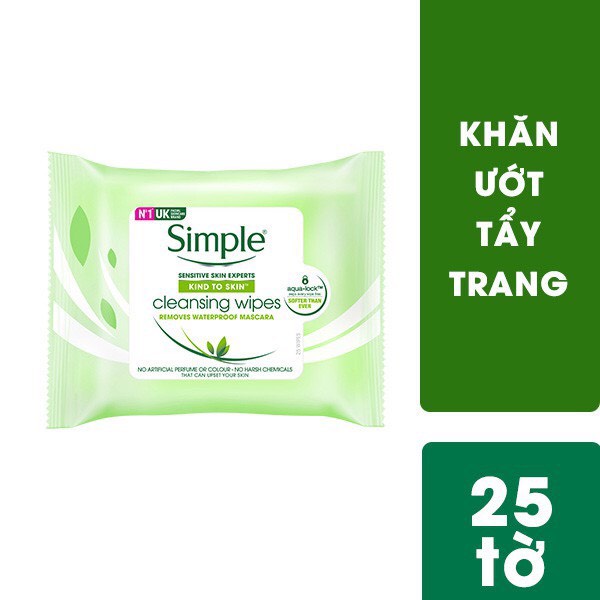Khăn Giấy Tẩy Trang Simple Cleansing Facial Wipes - Khăn Ướt Tẩy Trang Dành Cho Cả Da Nhạy Cảm 25 tờ